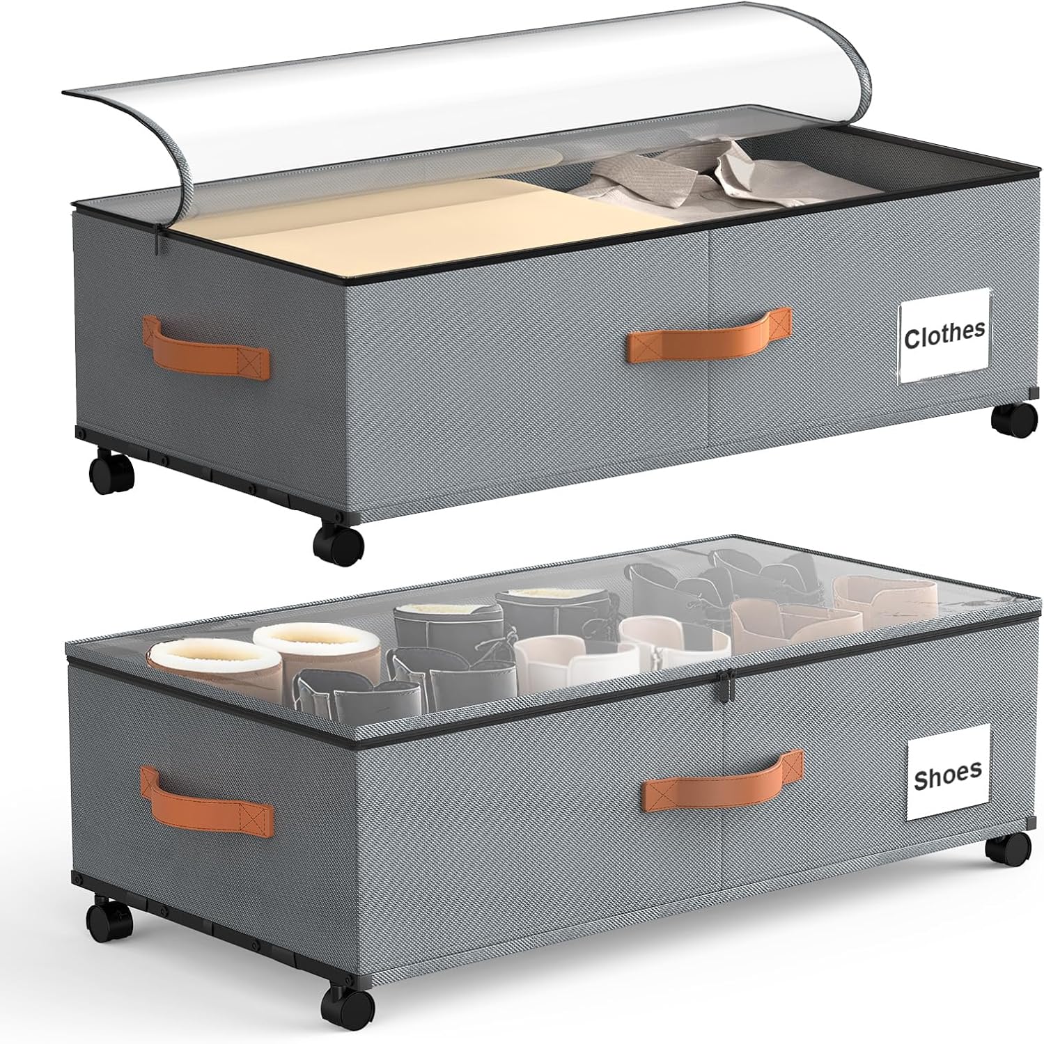 Eastherry Under Bed Storage Containers with Wheels, 9.5 inches Higher Underbed Shoes Blankets Clothes Toy Storage Drawers for College Dorms Bedrooms Nursery Rooms Organization, 2 Pack to be Assembled