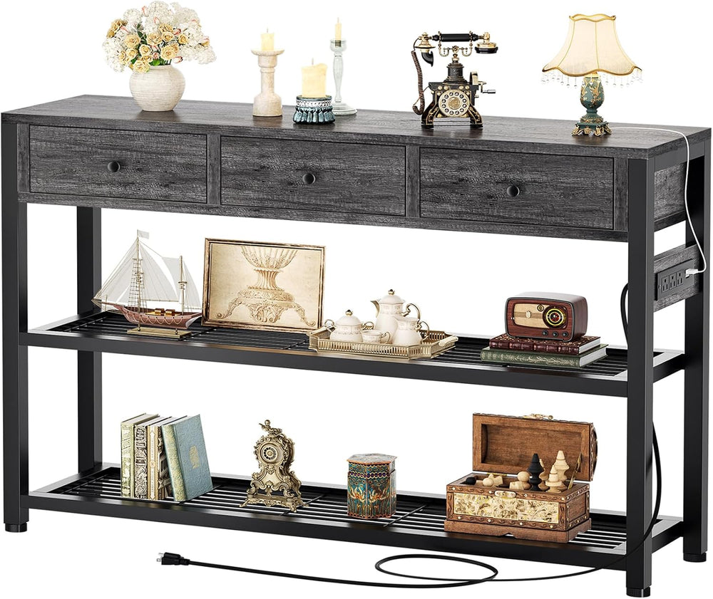 Ecoprsio Entryway Table with Power Outlets, 47" Console Table with Drawe...