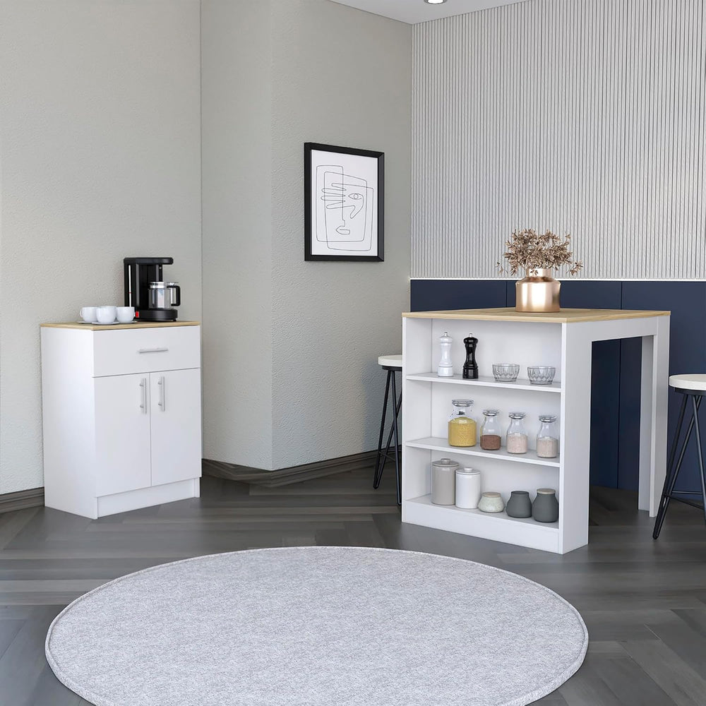 2 Piece Kitchen Set with Island Table and Pantry Cabinet | Includes pre-drill...