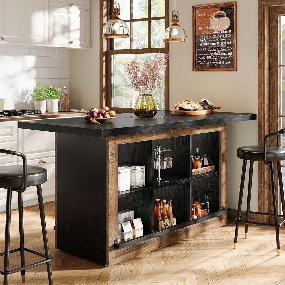Tribesigns Kitchen Island with Storage, Farmhouse Island Bar, Black&Brown...