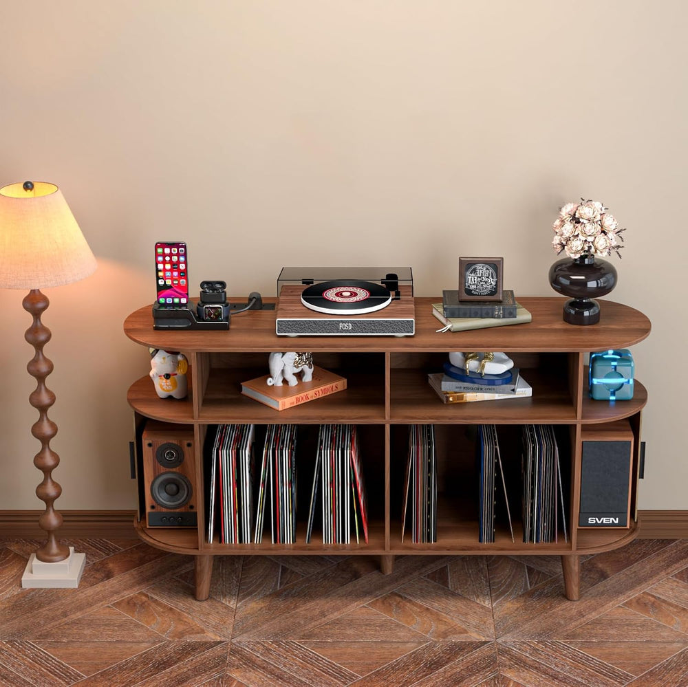 LUVIOHOME Large Round Record Player Stand with Charging Station & USB Por...