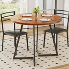 VECELO Round Dining Table Set for 4, Wood Tabletop & Heavy-Duty Steel Frame, 5-Piece Dinette with Chairs for Kitchen, Breakfast Nook, Walnut & Black