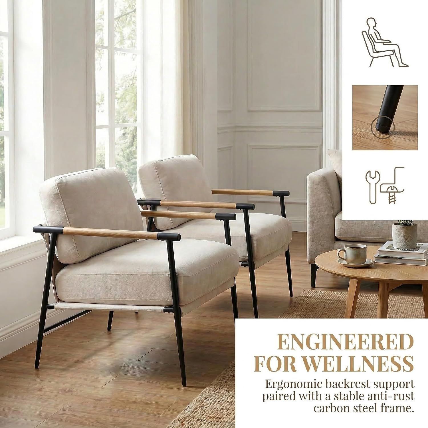 DUOMAY Beige Modern Accent Chair Chenille Upholstered Lounge Bedroom Chair with Metal Legs Comfy Lightweight Living Room Chair Armchair for Home Reading
