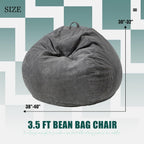 Hobestluk 3.5FT Bean Bag Chair Large Bean Bag with Filler Included Bean Bag Chairs for Adults Teardrop Bean Bag Chair with Removable Cover for Bedroom Living Room - (Large, Grey)