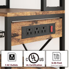 IDEALHOUSE Bakers Rack with Power Outlet, Microwave Stand with 2 Wire Drawer, Industrial Coffee Bar Station, 7-Tier Kitchen Bakers Rack with Large Storage for Spice, Pots Organizer, Rustic Brown