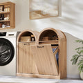 Arched Tilt-Out Trash Can Cabinet, Fluted 10 Gallon Trash Can Cabinet Set of 2, Modern Laundry Hamper, Hidden Garbage with Storage Basket for Kitchen, Living Room, Natural