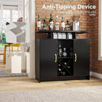 Wine Bar Cabinet with Power Outlet and LED Light, Coffee Bar Cabinet with Wine Rack, Storage Shelves and Cabinets, Large Space Liquor Cabinets for Kitchen Dining Room Living Room, Black