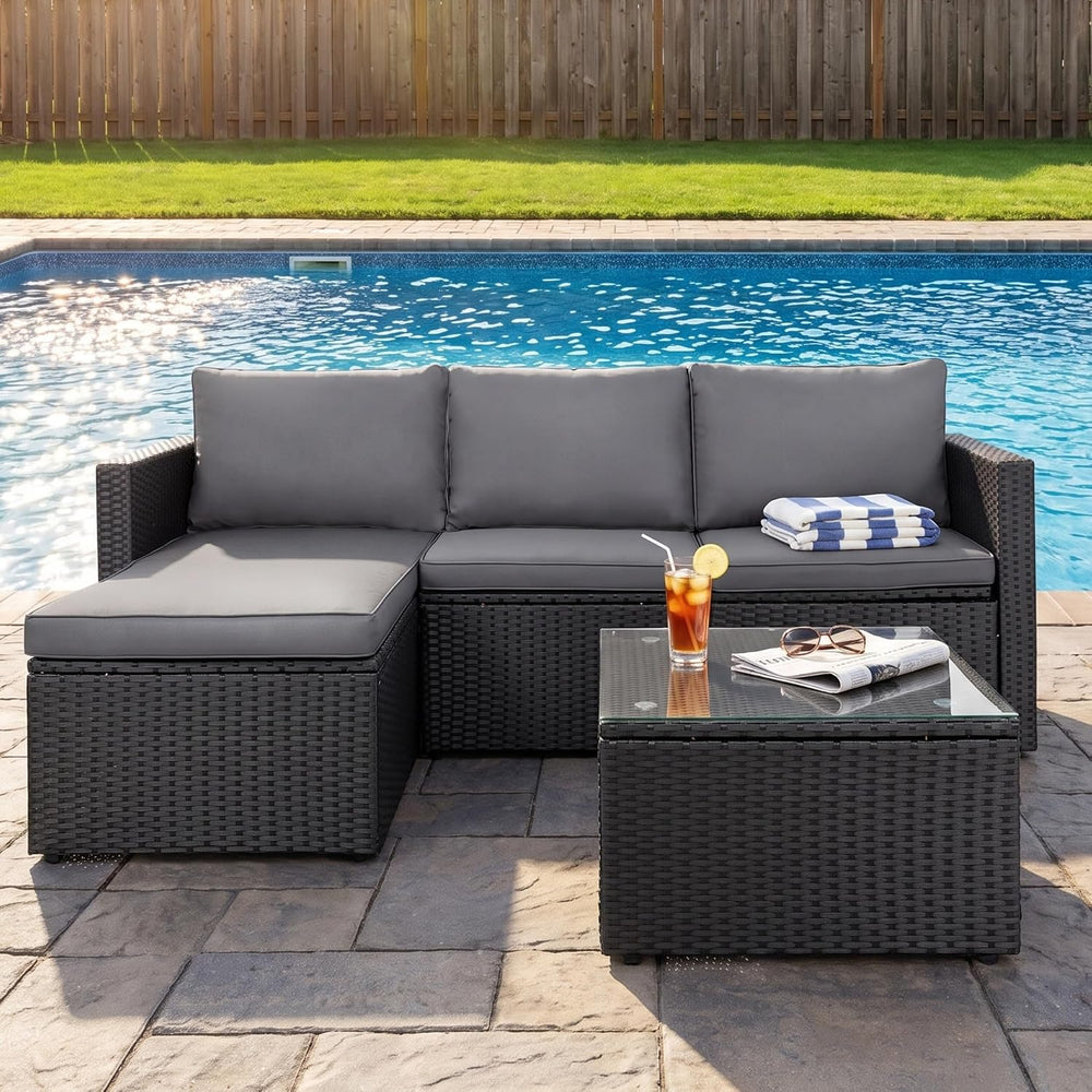SUNLEI Patio Furniture Set with Detachable Soft Cushions, Outdoor PE Rattan P...