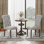 Upholstered Tufted Dining Room Chairs Set of 2, Parsons Kitchen Chairs with Padded Seat and Solid Wood Legs, Fabric Accent Side Diner Chair for Dining Room/Kitchen/Living Room, Light Grey