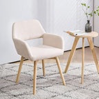 Mid Century Modern Dining Chairs Set of 2 & 4 & 6 Comfy Accent Chair Upholstered Kitchen Dining Living Room Chairs for Bedrooms Waiting Room Home Arm Desk Chair No Wheels (Beige, 2)