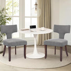 3-Piece 31.5" Round Dining Table Set for 2 with Upholstered Chairs – Space-Saving Modern Small Kitchen Cafe Bistro Set(T-Back Grey Linen Chair)