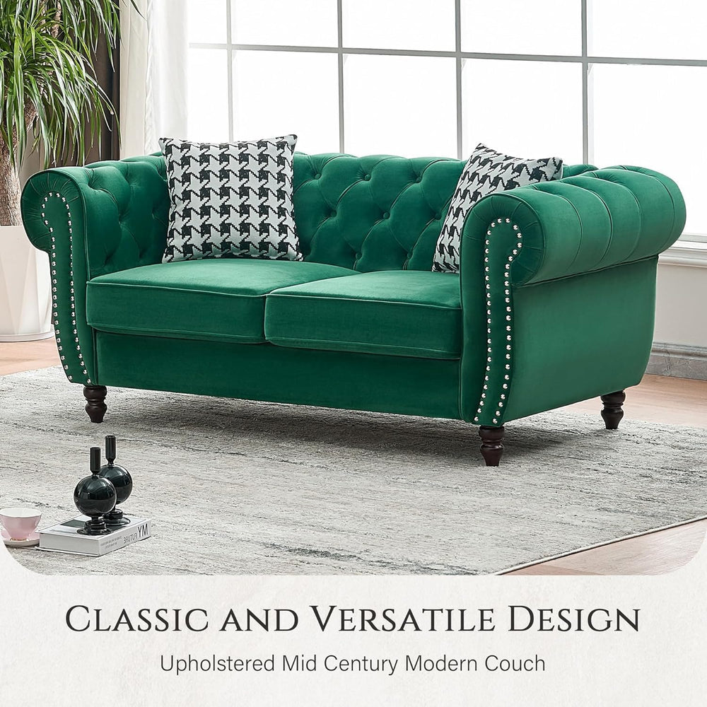 Chesterfield Velvet Combination Sofa, Mid Century 3-Seater and Loveseat Sofa ...