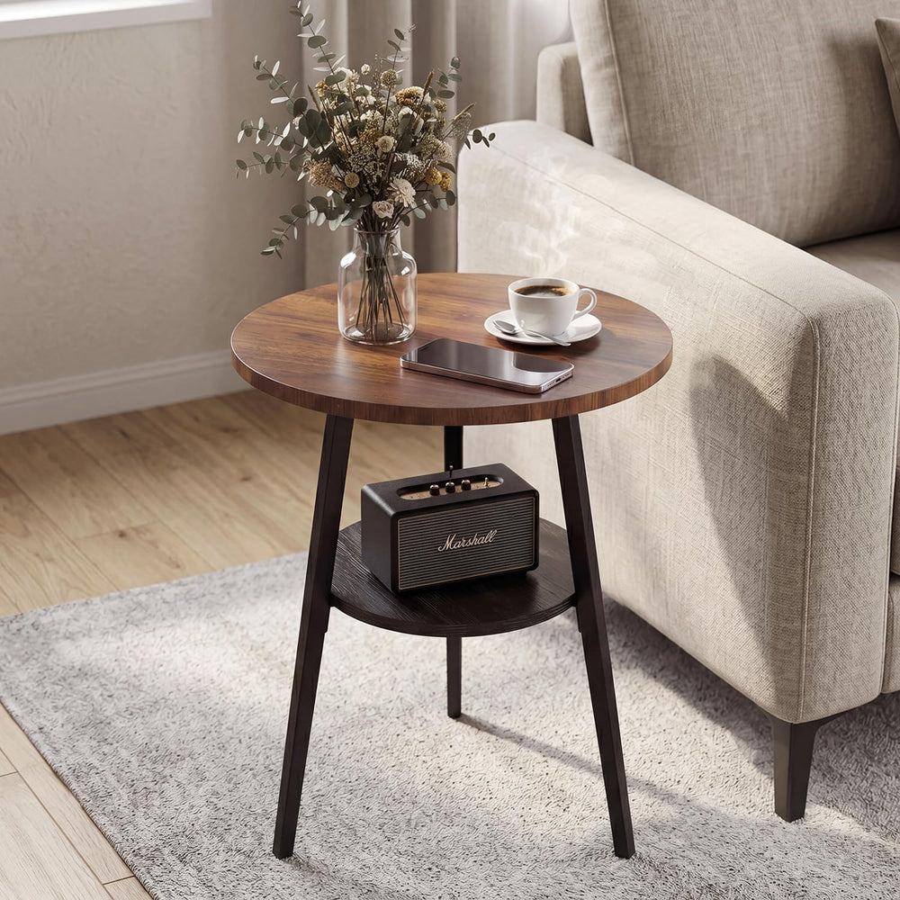 Round End Table, 2-Tier Side Table with Storage Shelf for Small Spaces, Night...
