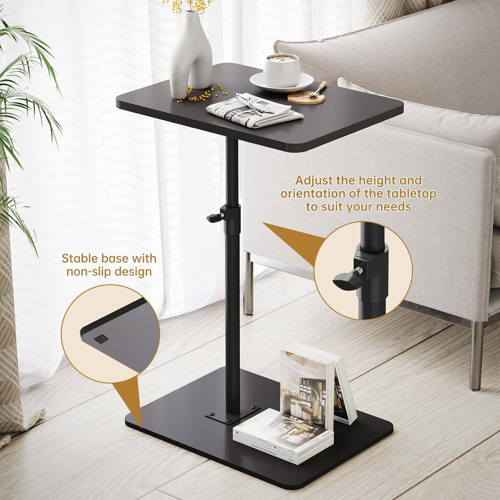 NiHome Minimalist Height Adjustable End Table, 360° Rotatable Sofa Armrest Si...