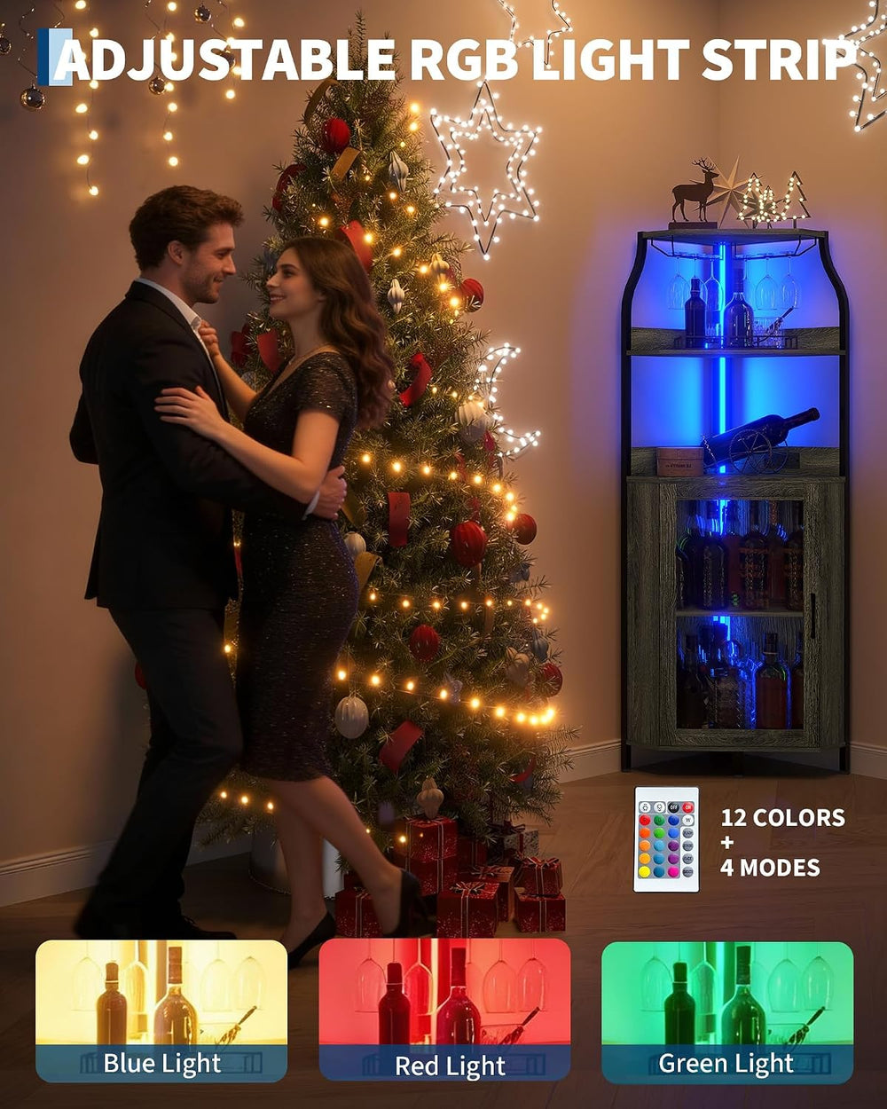 Garvee Corner Bar Cabinet with Power Outlet, Industrial Wine Cabinet with LED...