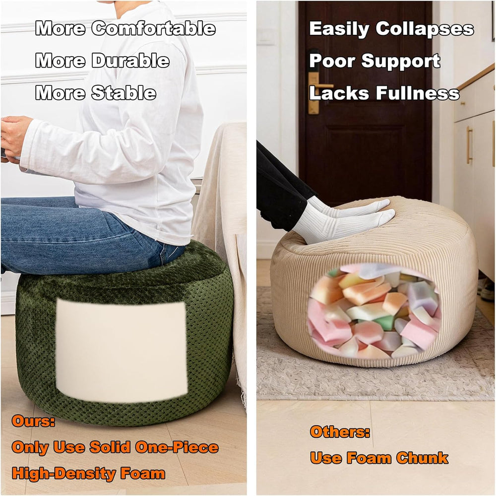 Poofieotto 20"x14" Round Foam Stuffed Pouf Ottoman - Modern Floor F...