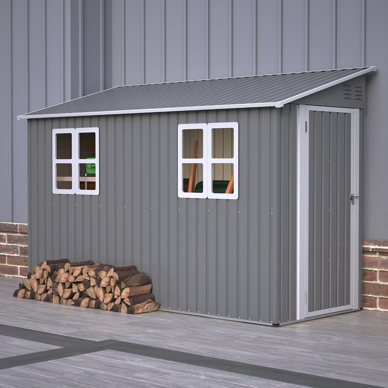 4' x 10' Outdoor Storage Shed with Double Windows,Metal Garden Shed Lockable Doors,Waterproof Shed Outside Storage Clearance for Backyard Patio