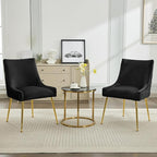 Velvet Dining Chairs Set of 4 Gold Legs,Upholstered Velvet Accent Chairs, Pleated Back Design & Gold Pull Handle, Mid Century Modern Chairs for Dining/Kitchen/Living Room,Black