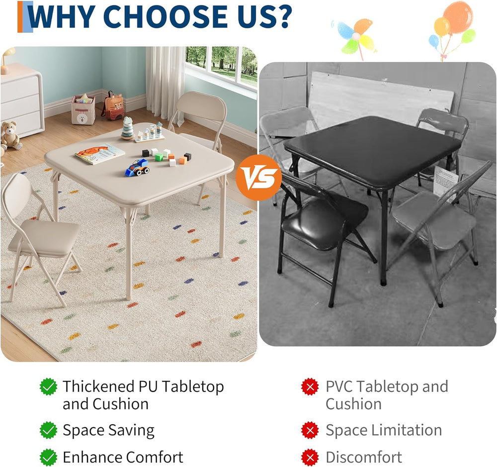 GAOMON 3 Piece Set Folding Table and Chairs Set, Boys and Girls Activity Tabl...
