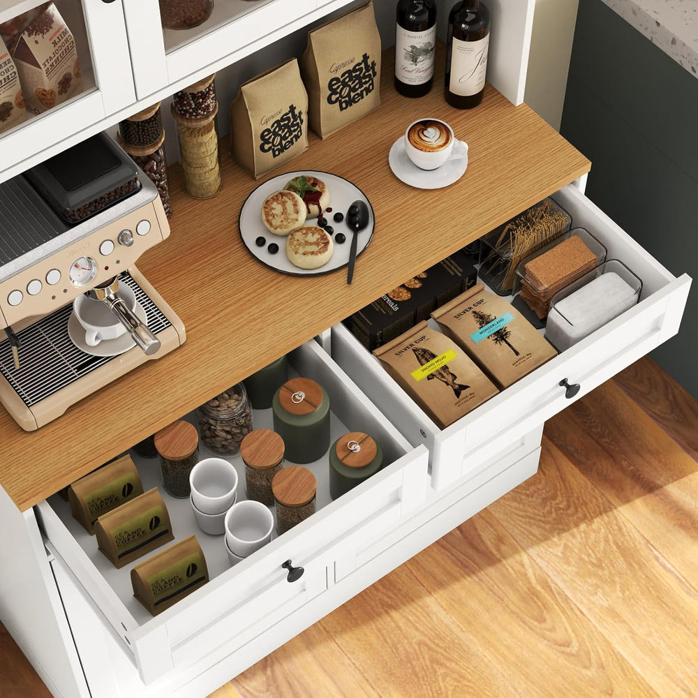 Tall Kitchen Pantry Cabinet, Modern Kitchen Hutch with Microwave Stand | Pant...