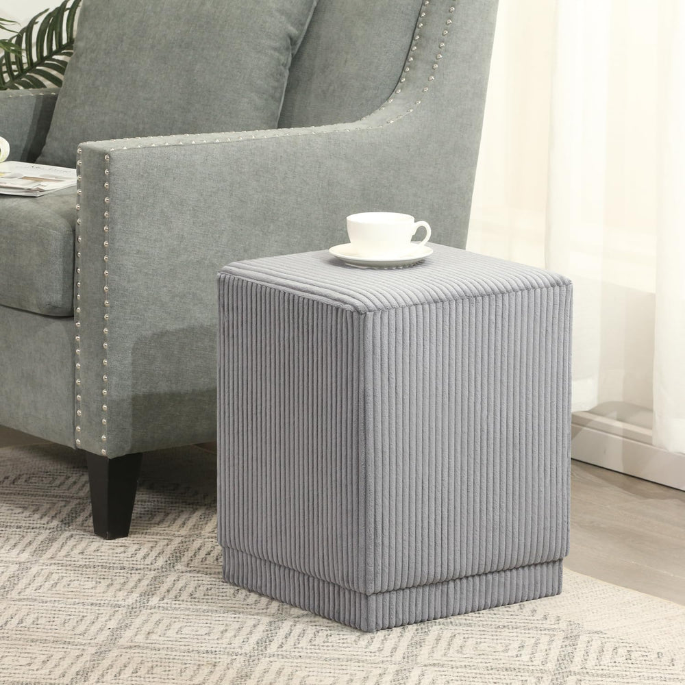 Homebeez Modern Square Ottoman, Vertical Channel Tufted Foot Stool Ottoman, C...