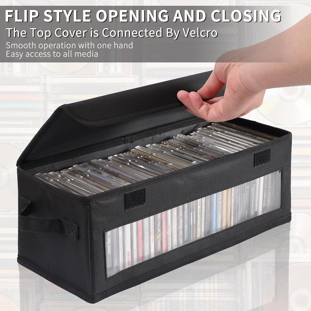 Home CD Storage Box, Tape Cassette Display Stand With Handle, Movie Box, DVD, Optical Disc Rack, Suitable For Living Room And Desktop