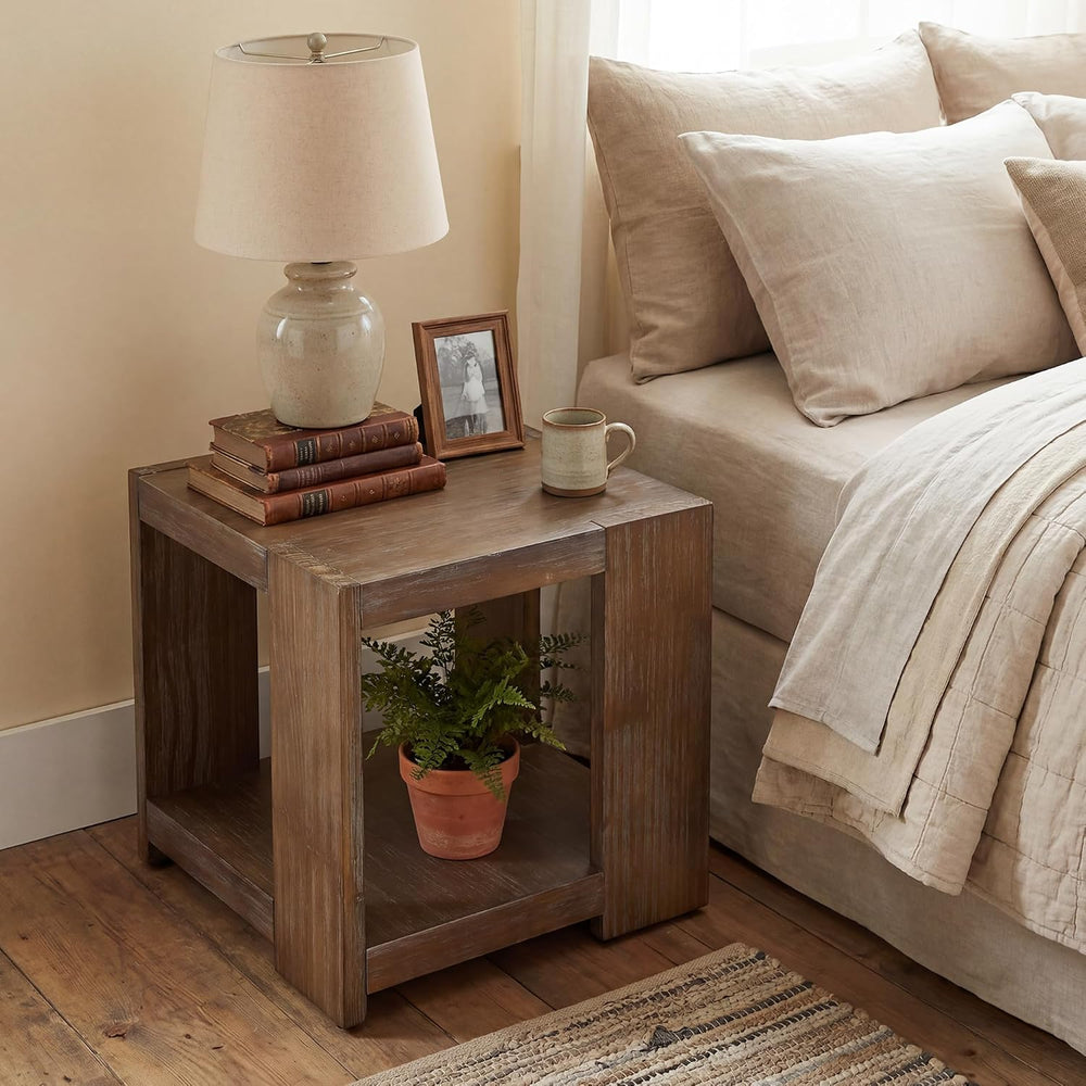 2-Tier Side Table for Living Room Set of 2, Rectangular End Table with Open S...