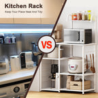 sogesfurniture Kitchen Baker's Rack, 35.4'' Utility Microwave Oven Stand, 4-Tier Capacity Utility Storage Shelf with 5 Hooks, White