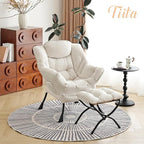 Tiita Lazy Chair with Ottoman, Modern Large Accent Lounge Armchair, Comfy Leisure Sofa Reading Chair with Footrest for Bedroom, Living Room, Dorm Rooms, Garden and Courtyard, Beige