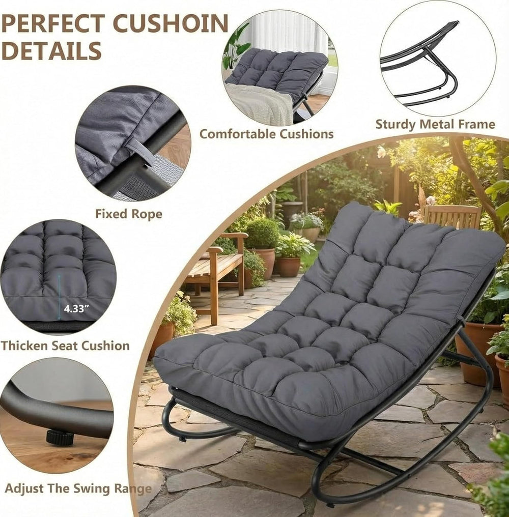 GarveeTech Outdoor Papasan Rocking Chair, Oversized Egg Rocker with Adjustabl...