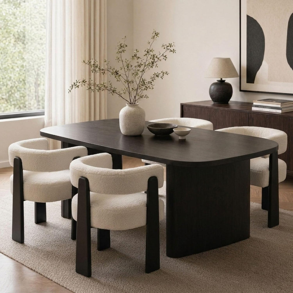 Hyfirm Modern Boho Dining Chairs Set of 2, White Boucle Upholstered Barrel Ar...