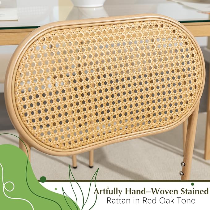 COSVALVE Boho Dining Chairs Set of 2, Upholstered Cane Dining Chair with Rattan Back Metal Legs, for Dinner Living Room Reception