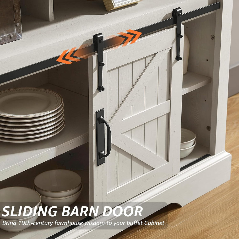 OKD 70" Farmhouse Buffet Cabinet w/Sliding Barn Door, Antique White | 2 ...