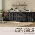 Yechen 118" Black Sideboard Buffet Cabinet with Storage, Modern Credenza with 3D Geometric Pattern Doors & Adjustable Shelves, Accent Wood Media Console Table for Living Room, Kitchen/2 Pieces