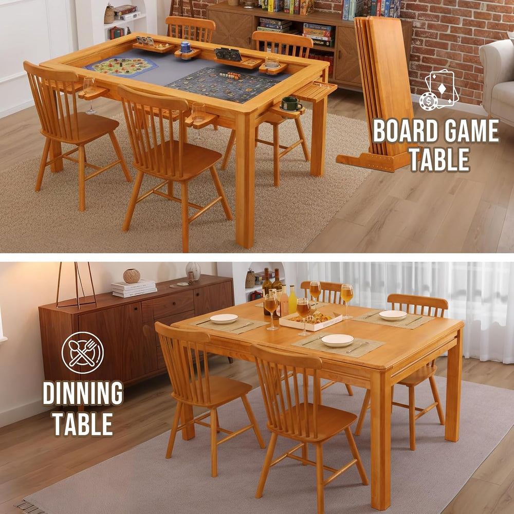 63" Solid Wood Board Game Table for Gaming/Dining, Removable Top | Gamin...