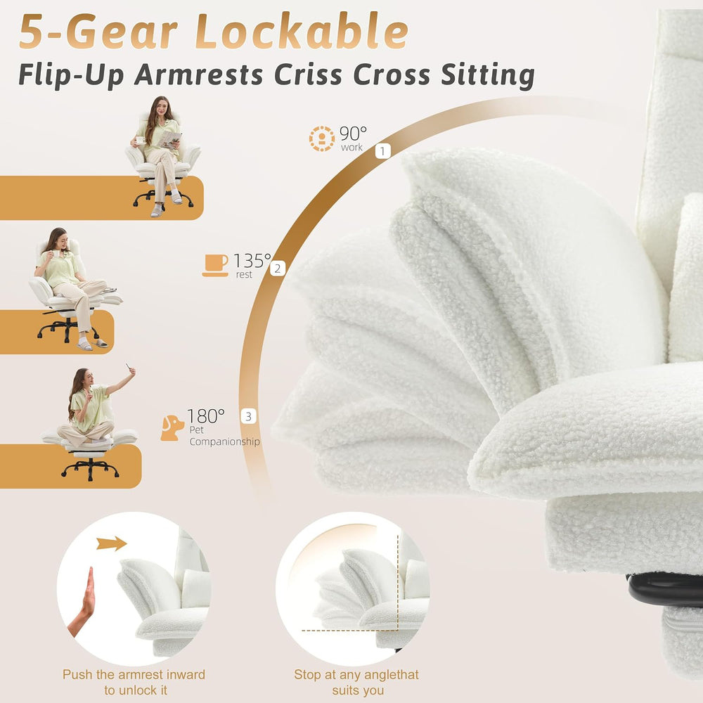 Wider Seat Office Chair with Flip Armrests for Criss Cross Legged&Cats, B...