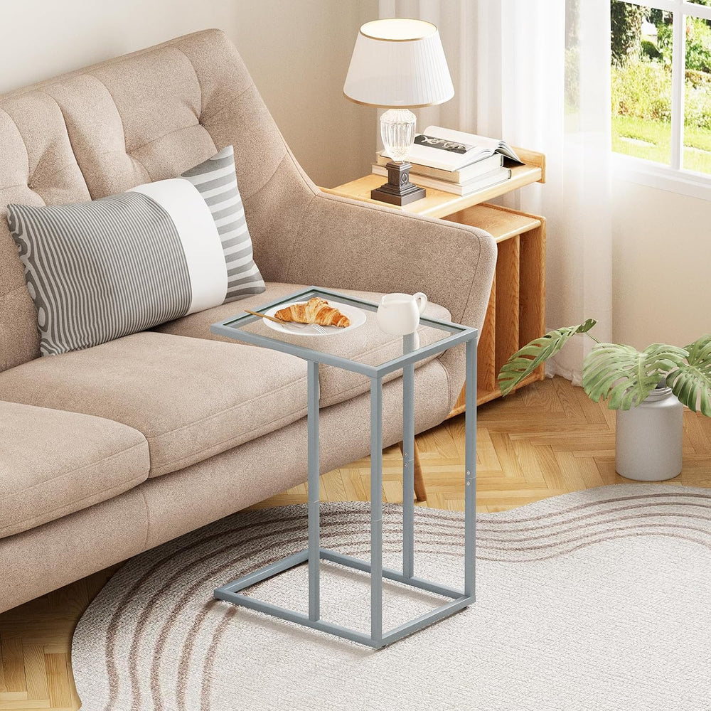 End Table,C Shaped Side Table for Sofa,Glass Couch Tray Snack Dinner Table fo...