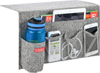 Linen 5 Pockets Bedside Caddy, Bedside Storage Organizer with Water Bottle Holder for Magazine, Remotes, Phone (Grey)