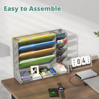 File Organizer Wall Mounted 4 Tiers Durable Adjustable Metal Vertical Hanging With 4 Pen Slots Stable R-shaped Bottom 4 Pull-out Devider to Sort File, Mail, Newspaper,Pen, Suitable for Office, Silver