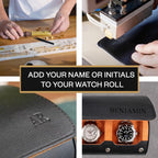 DailyWatch | Personalized Watch Roll Travel Case For 4 Watches - Handmade Genuine Leather Travel Case With Custom Engraving of Name or Initials - Black Orange