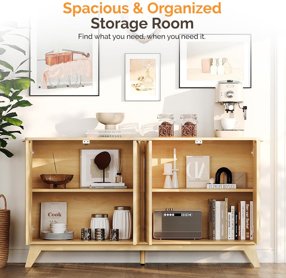VINGLI 55" Buffet Cabinet with Storage, Fluted 4 Doors Sideboard Cabinet...