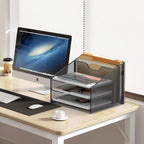Samstar Desk File Organizer, Mesh Letter File Folder Holder with 3 Paper Trays and 2 Vertical Upright Section, for Office Supplies,Desk Accessories & Workspace,Black.