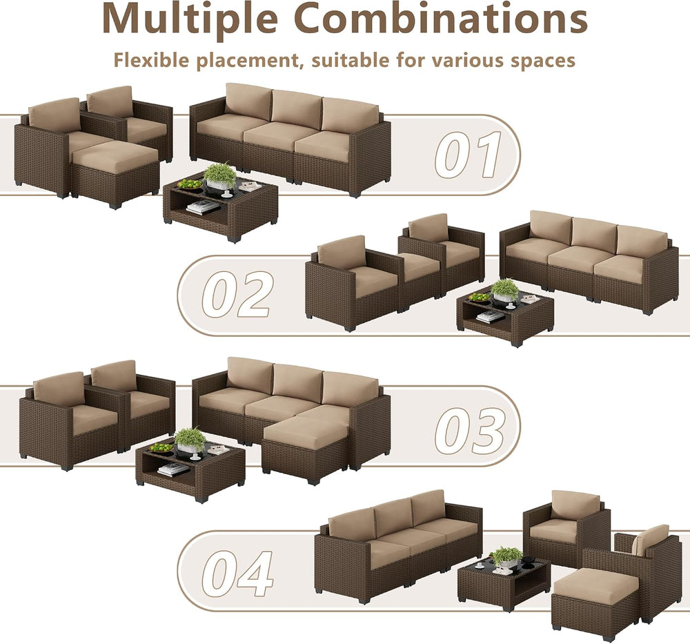 LOUVIXA 7 Piece Outdoor Patio Furniture Set, Rattan Chairs Glass Table Wicker...