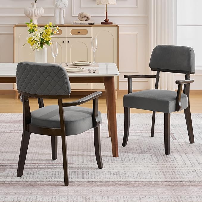 Velvet Dining Chairs with Arms, Upholstered Dining Room Chairs with Hardwood ...