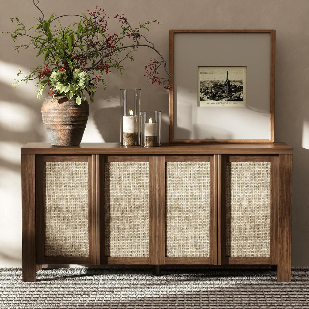 Yechen Buffet Cabinet with Storage, 63" Wide Sideboard with Solid Wood H...