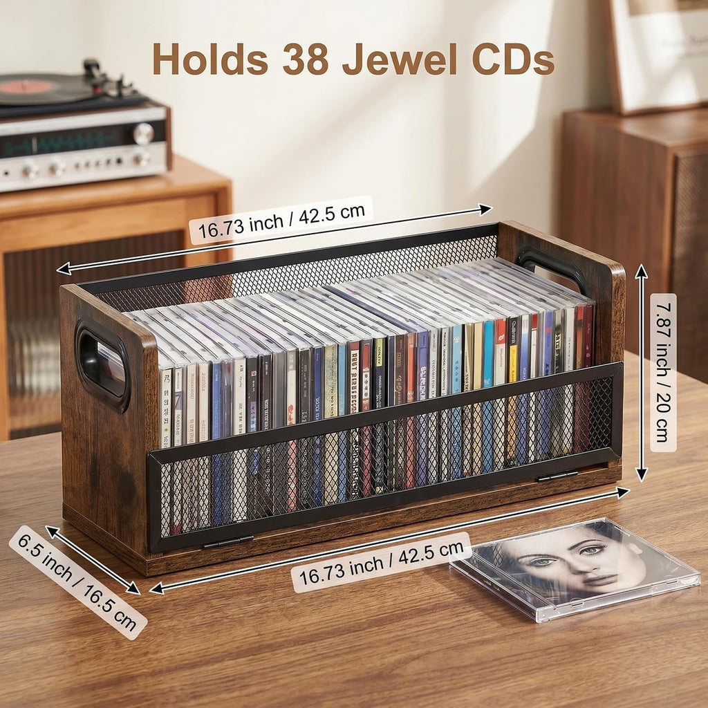 CD Storage Rack with Magnetic Door 2 Pack - Holds 76 Full Case CDs, Multi-Tier Desktop & Closet Display Stand for Video Games, Papers, Cards