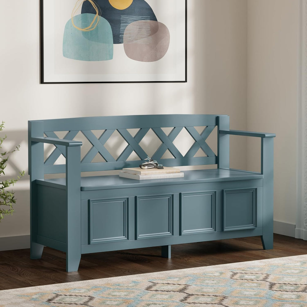 SIMPLIHOME Amherst Entryway Storage Bench - 48 inch Wide Solid Wood Hallway S...