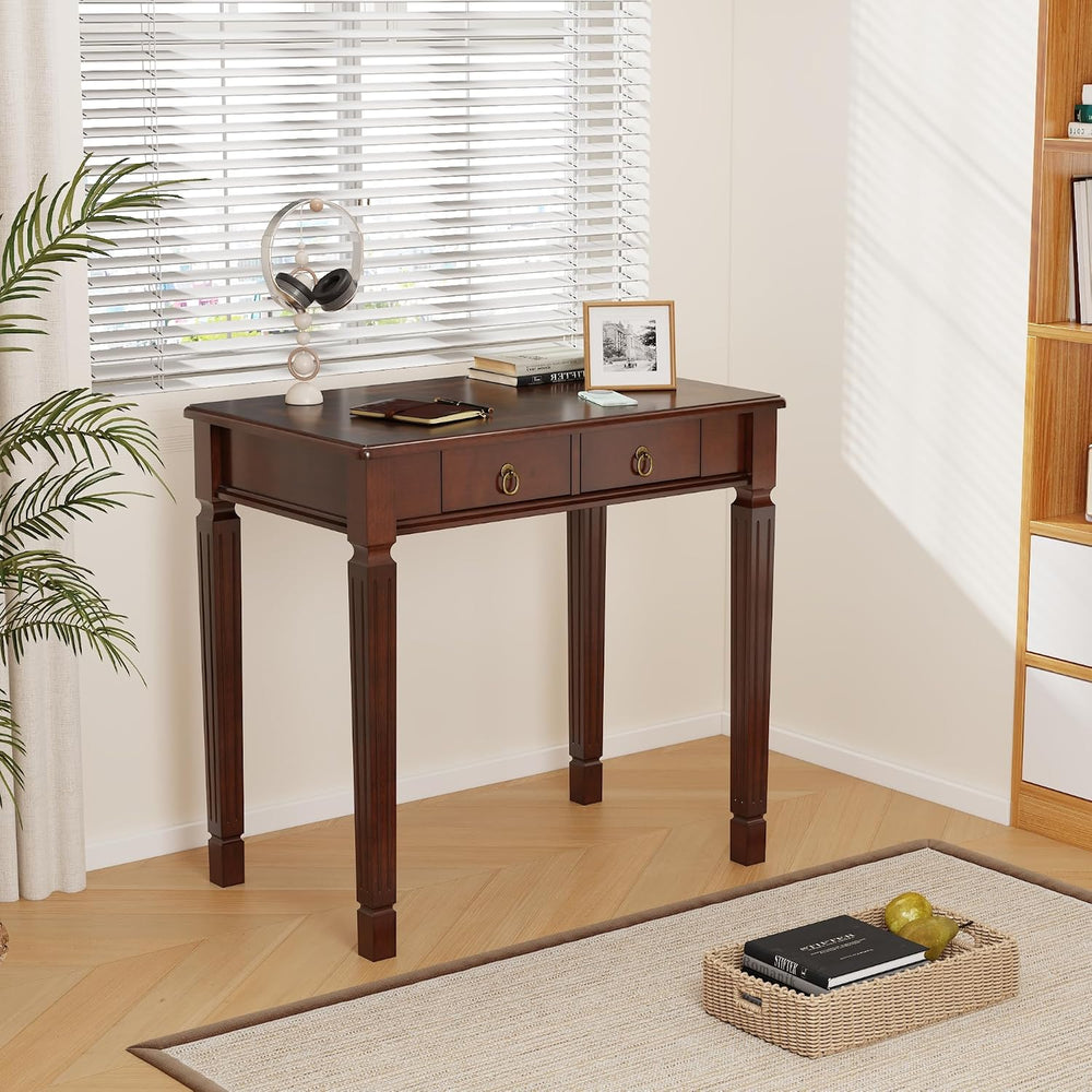 Cherry Walnut Writing Desks with Drawers, 31.5" Mid-Century Modern Compu...