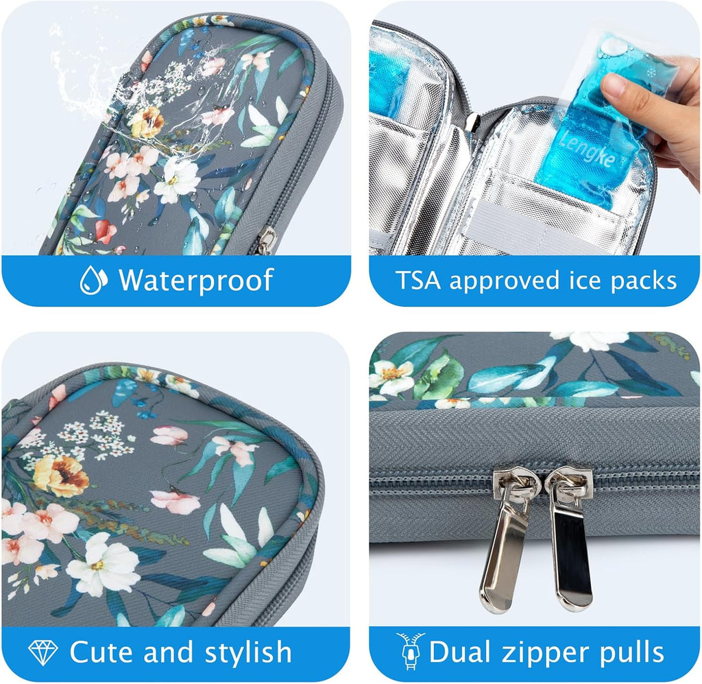 YOUSHARES Insulin Cooler Travel Case - Portable Refrigerated Medicine Case for Insulin Pen, Medication and Diabetic Supplies with 2 TSA Approved Ice Pack