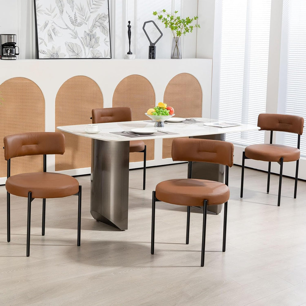AVAWING Brown Faux Leather Dining Chairs Set of 4, Modern Kitchen Chairs with...